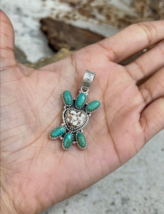 Handmade Sterling Silver, Kingman turquoise with Wild Horse Pendant