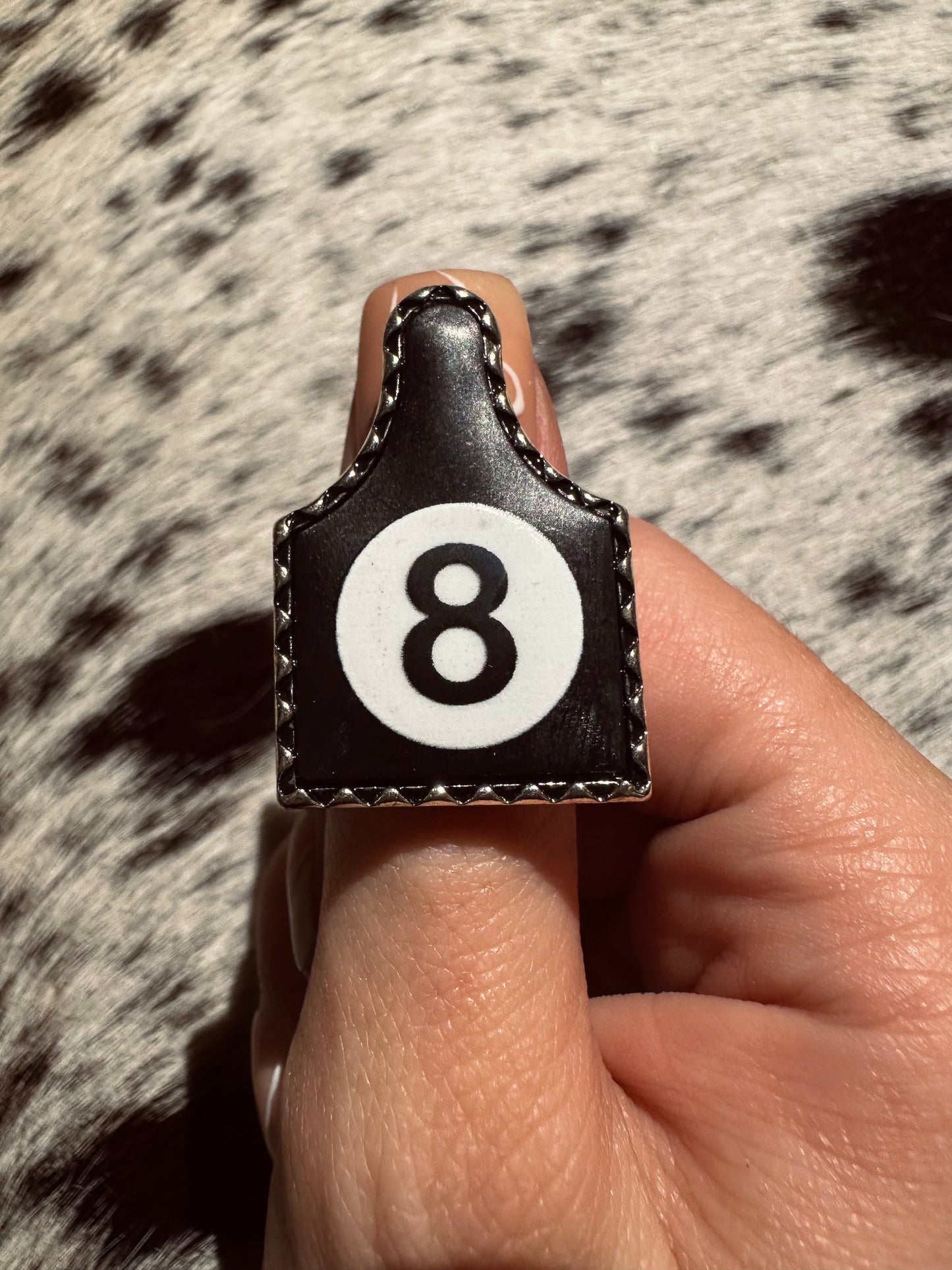 Adjustable 8 ball cow tag ring