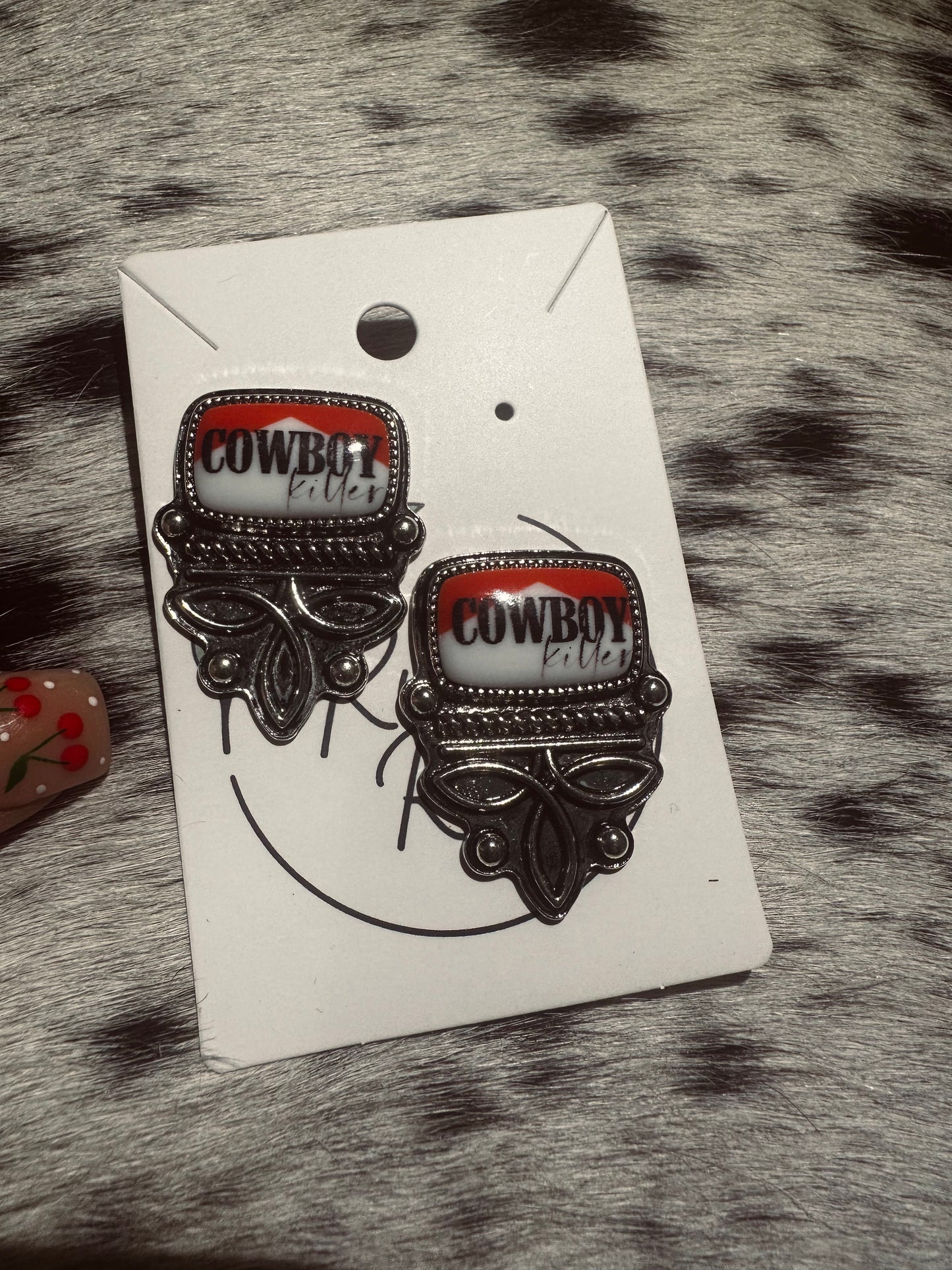 Cowboy killer boot stitch earrings