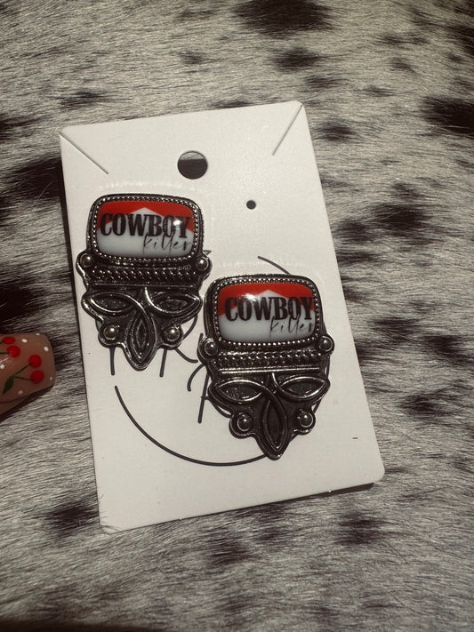 Cowboy killer boot stitch earrings