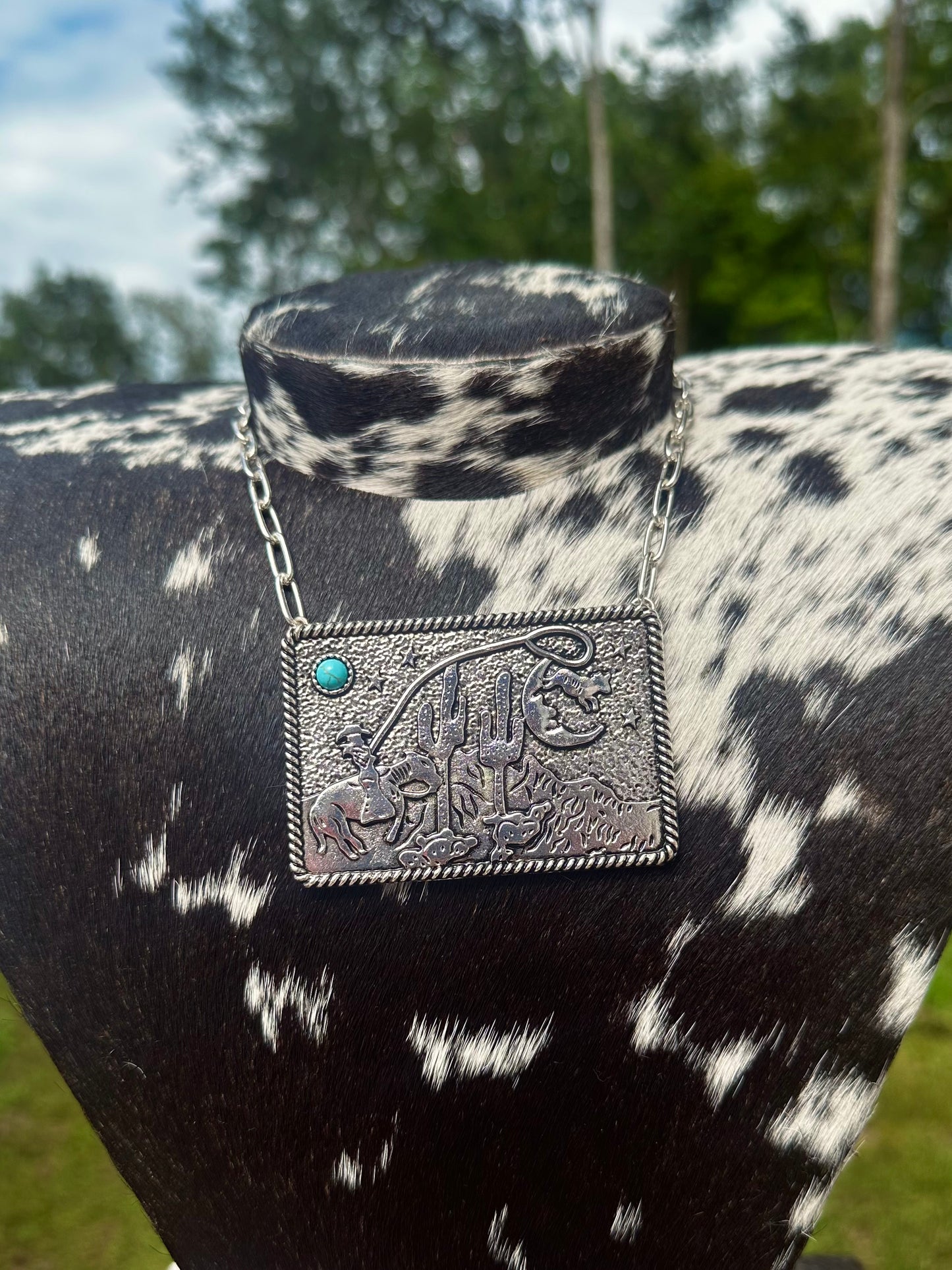 Roped the cow over the moon necklace