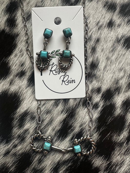 Snaffle bit necklace & earring set