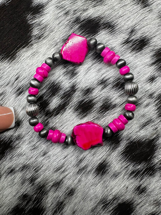 Pink stone stretch bracelet
