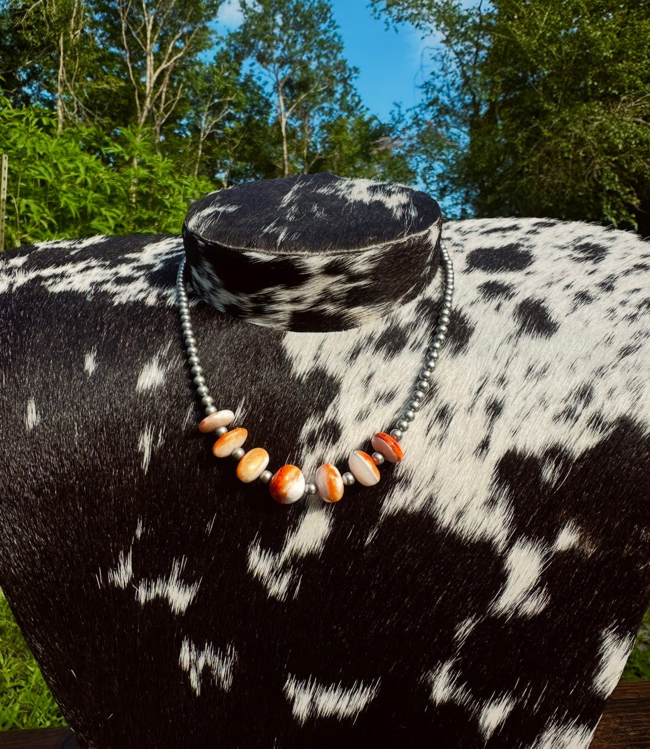 Silver plated orange spiny necklace