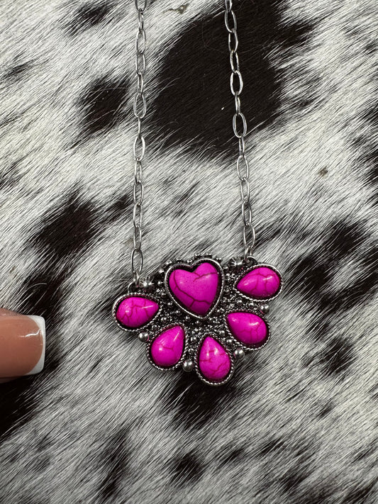 Pink Heart cluster necklace