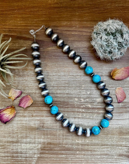 14mm Turquoise & Silver necklace
