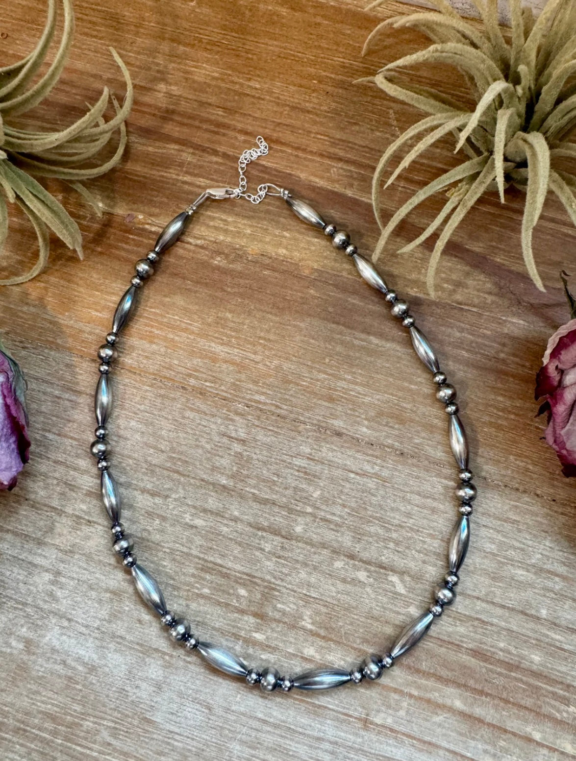 15 inch Torpedo Bead Necklace – Sterling Silver Pearls