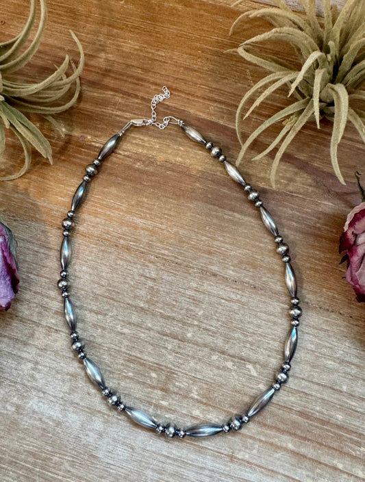 15 inch Torpedo Bead Necklace – Sterling Silver Pearls