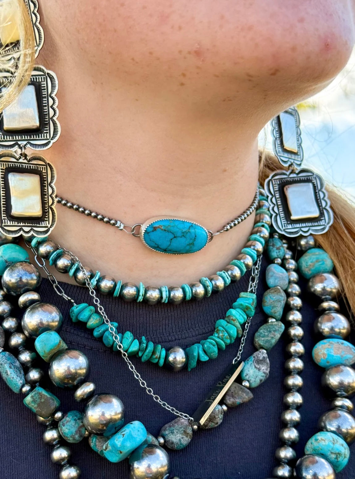 13” Sterling Silver Choker with Turquoise Pendant