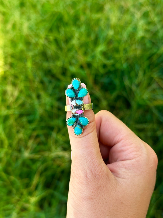 Adjustable turquoise & cotton candy ring