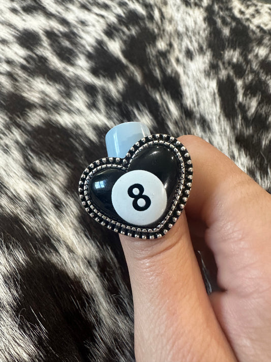 Adjustable 8 ball heart ring