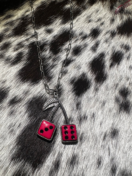 Pink cherry dice necklace