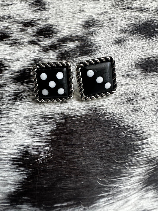 Black dice earrings