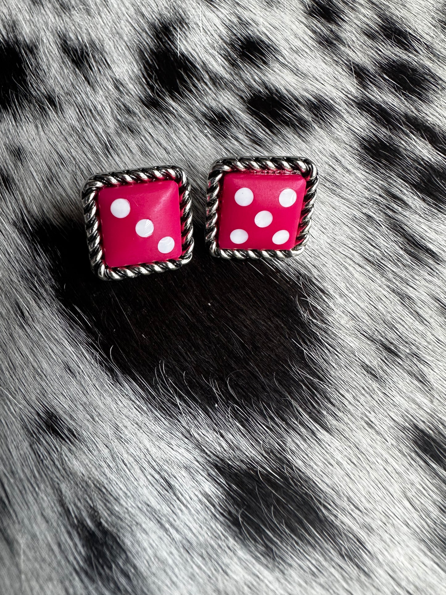Pink dice earrings