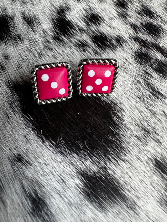 Pink dice earrings