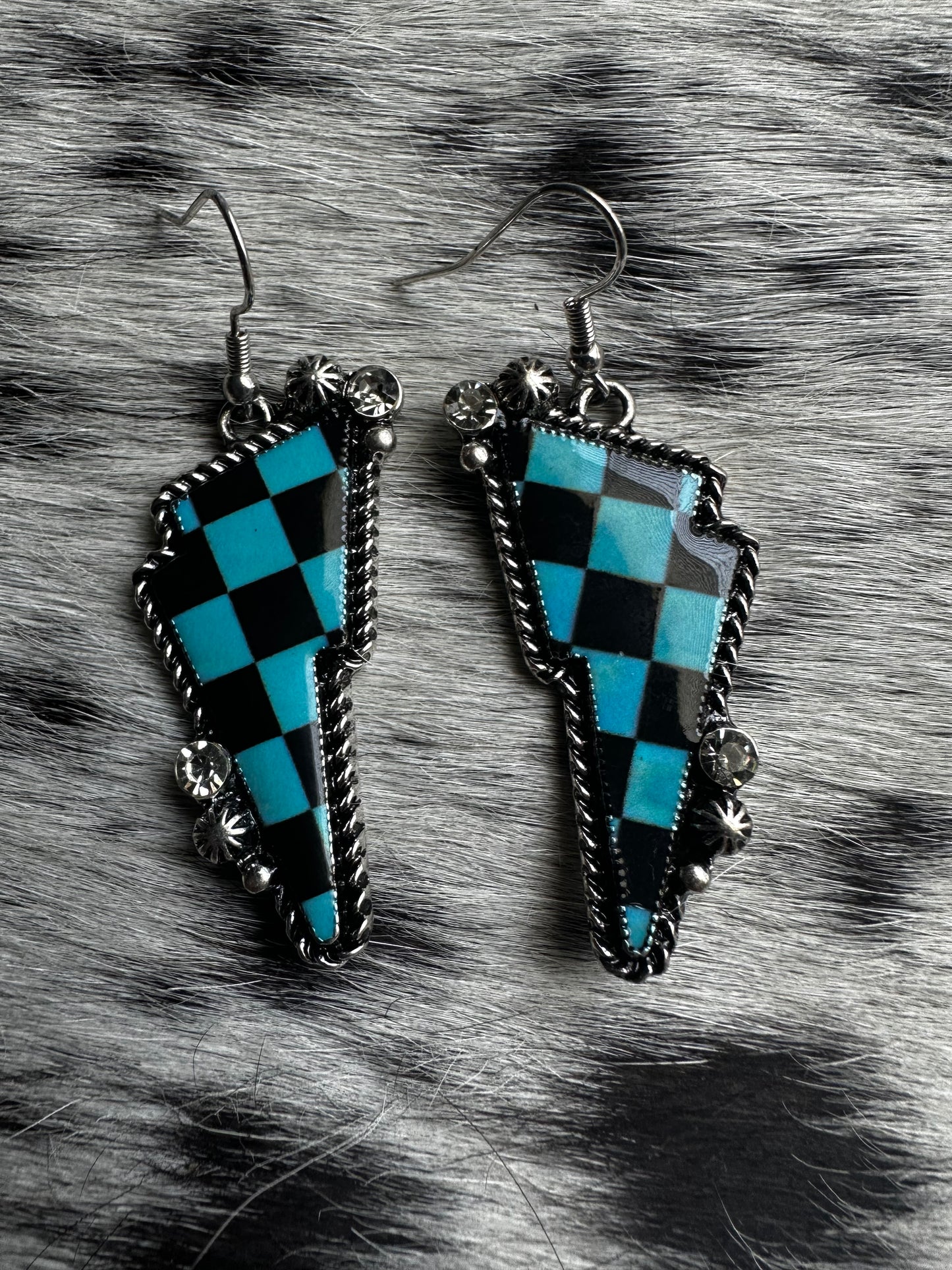 Checkered lightning earrings