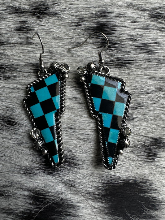 Checkered lightning earrings