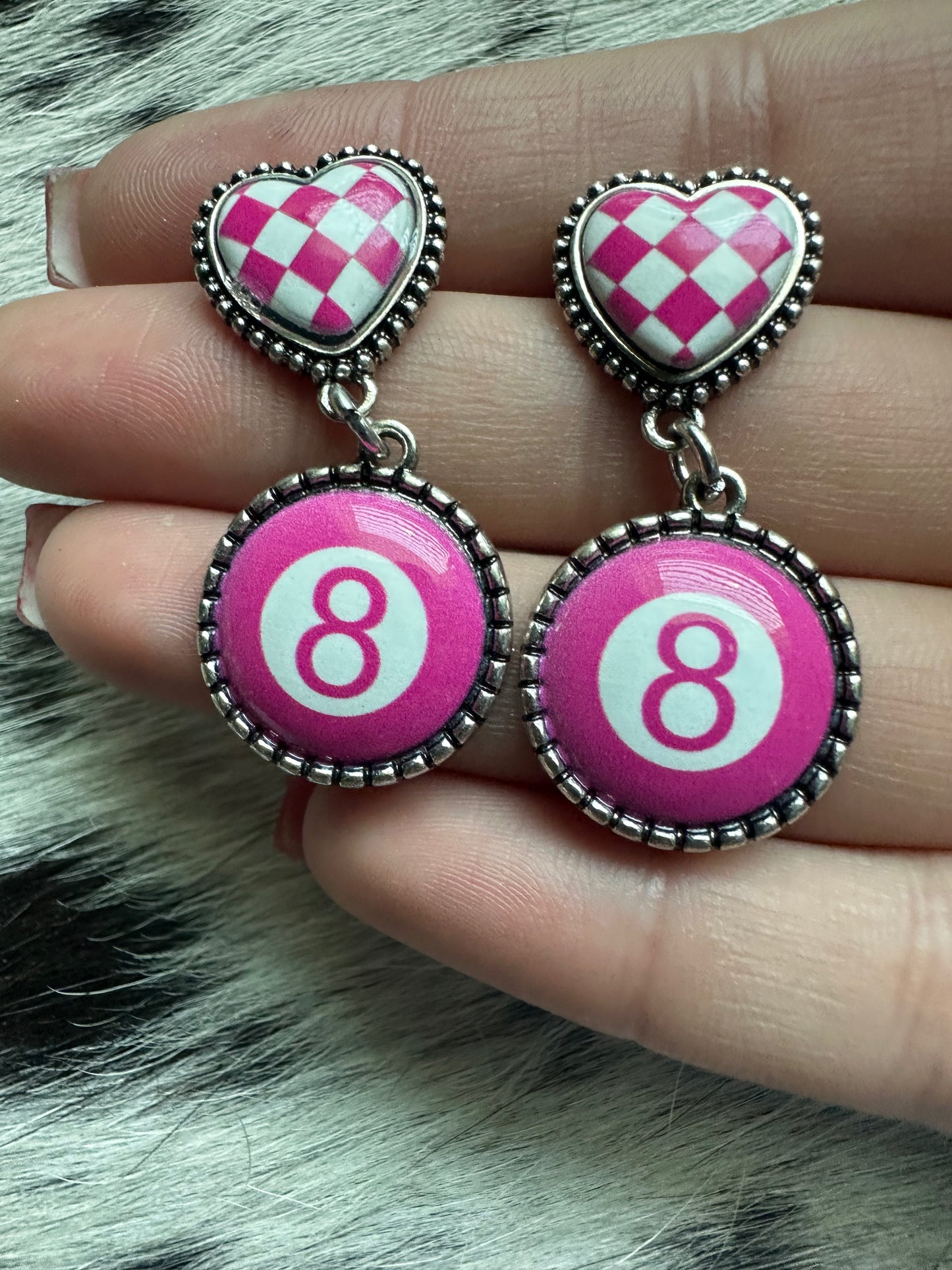 Pink 8 ball earrings
