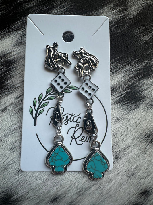 Buckin, dice, hat, spade earrings
