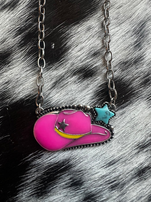 Pink hat necklace