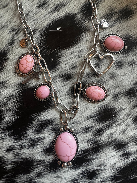 Pink charm necklace