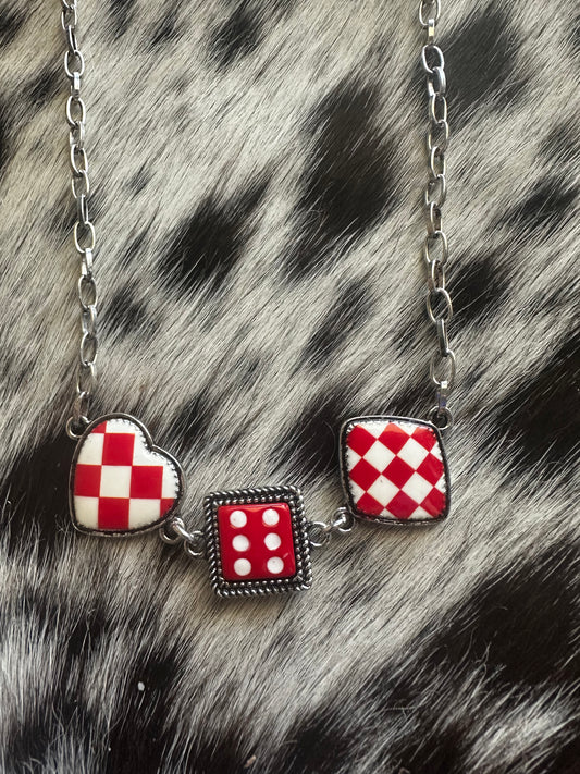 Checkered dice necklace