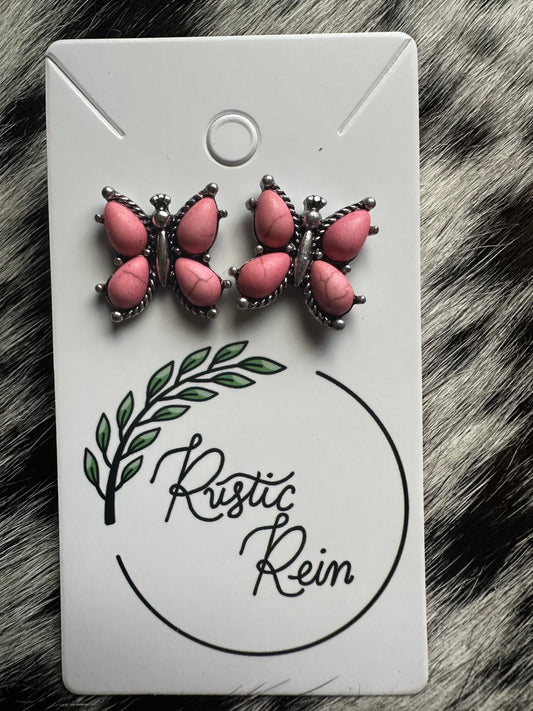 Pink butterfly earrings