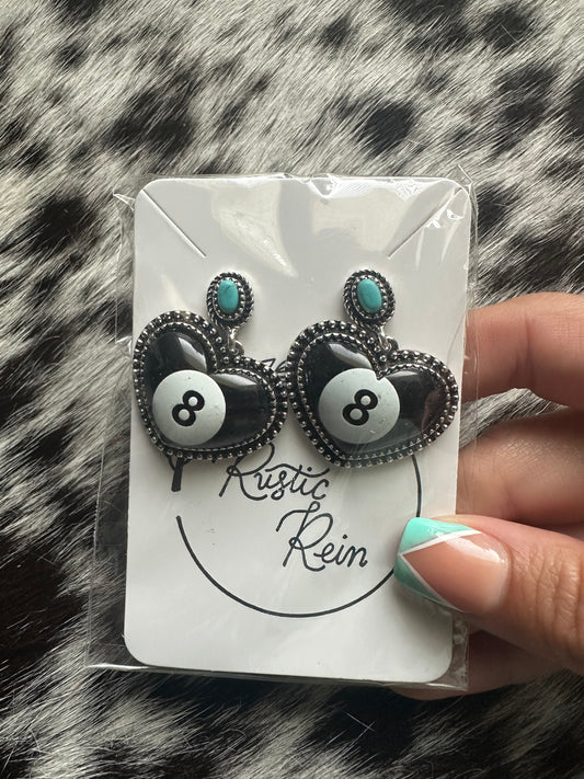 8 ball heart earrings