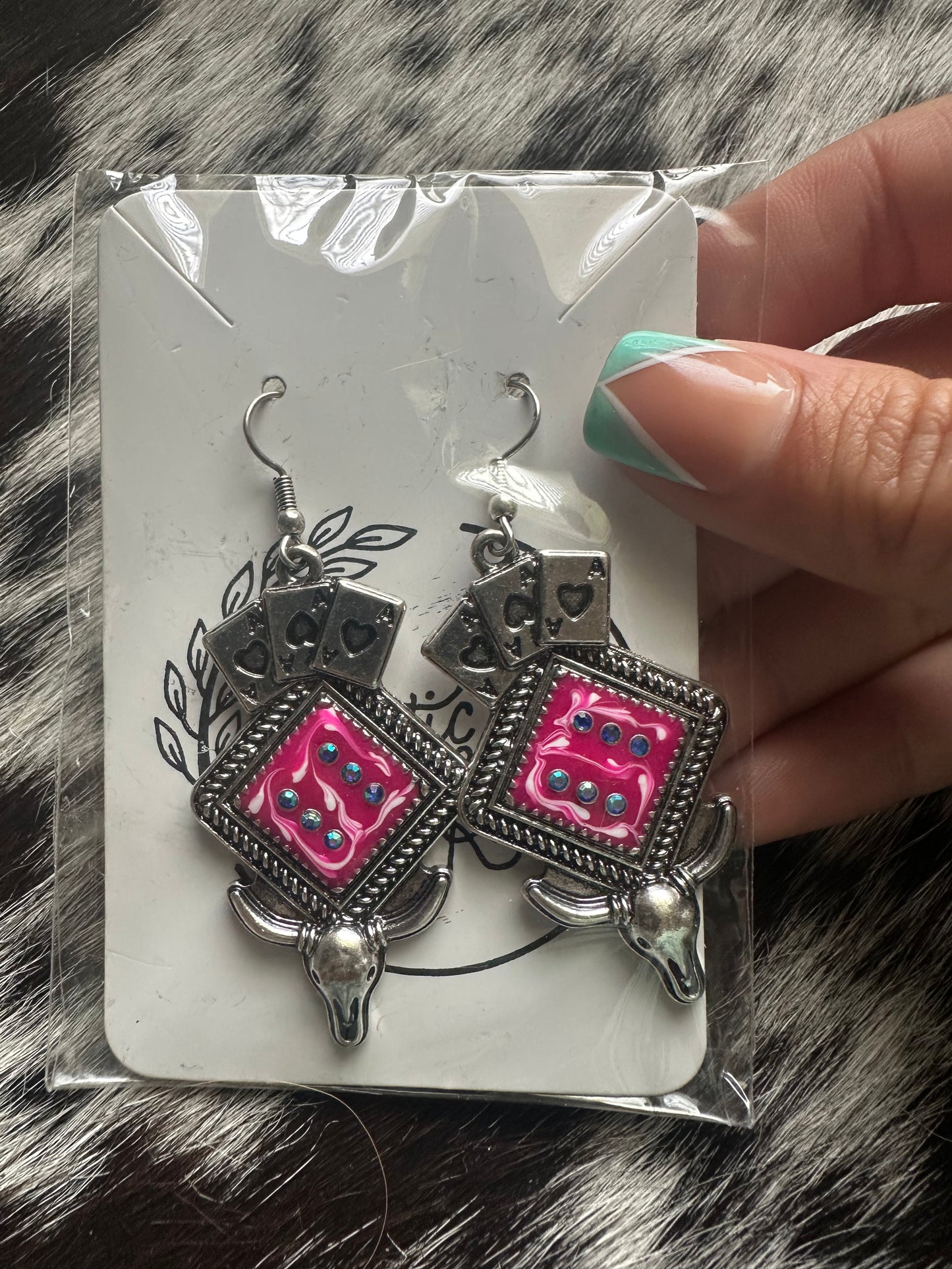 Pink dice earrings