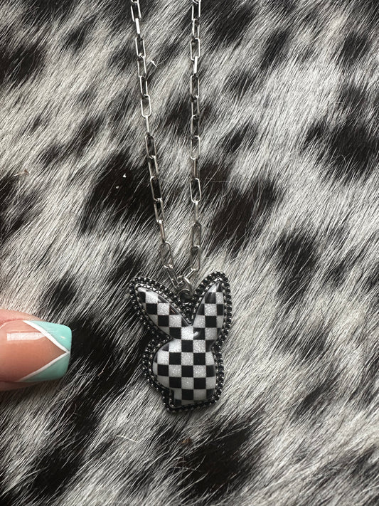 Checkered bunny necklace
