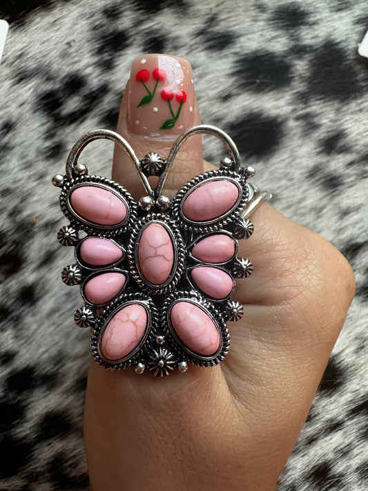Pink butterfly stretch ring