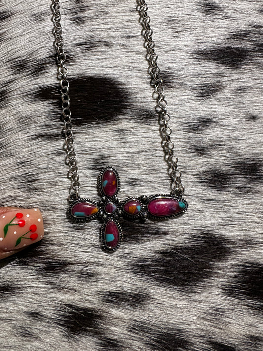 Pink cross necklace