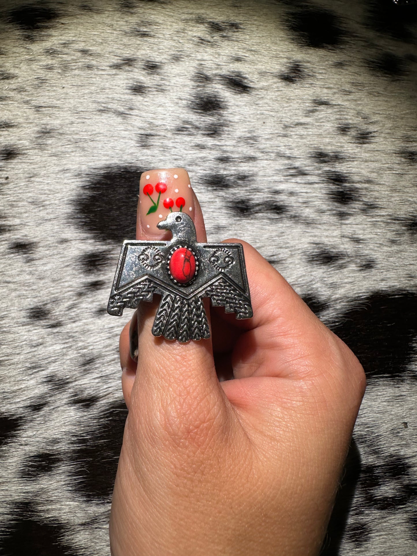 Adjustable red bird ring