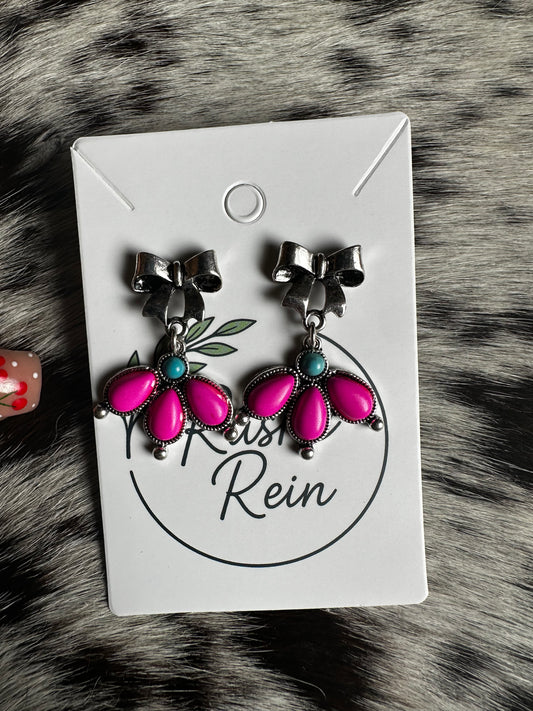 Pink bow earrings