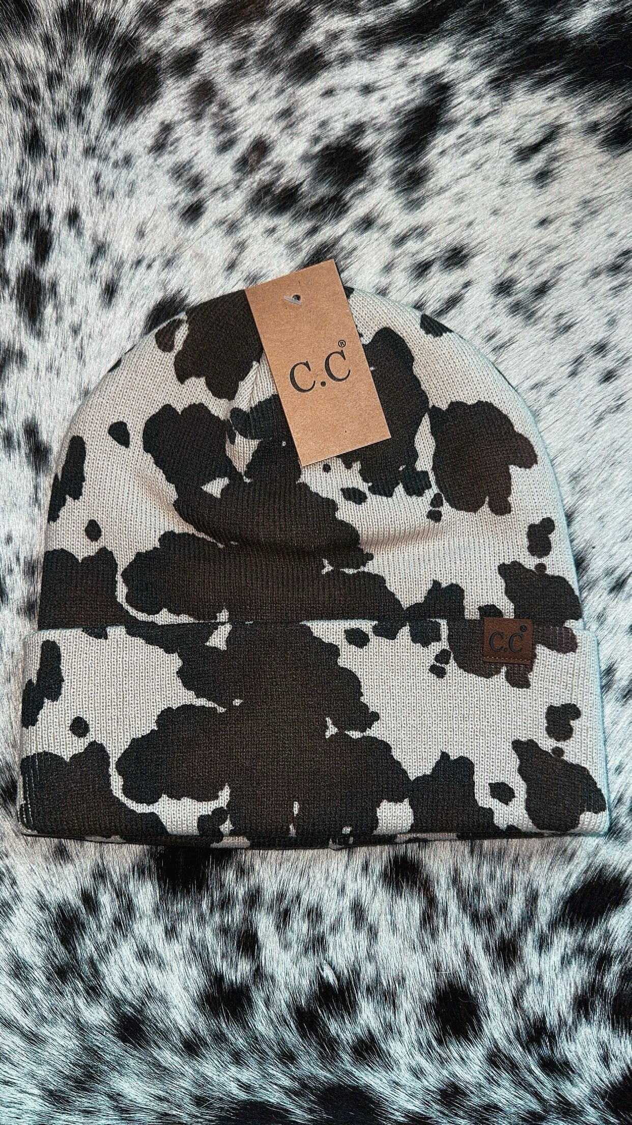 Cow print beanie