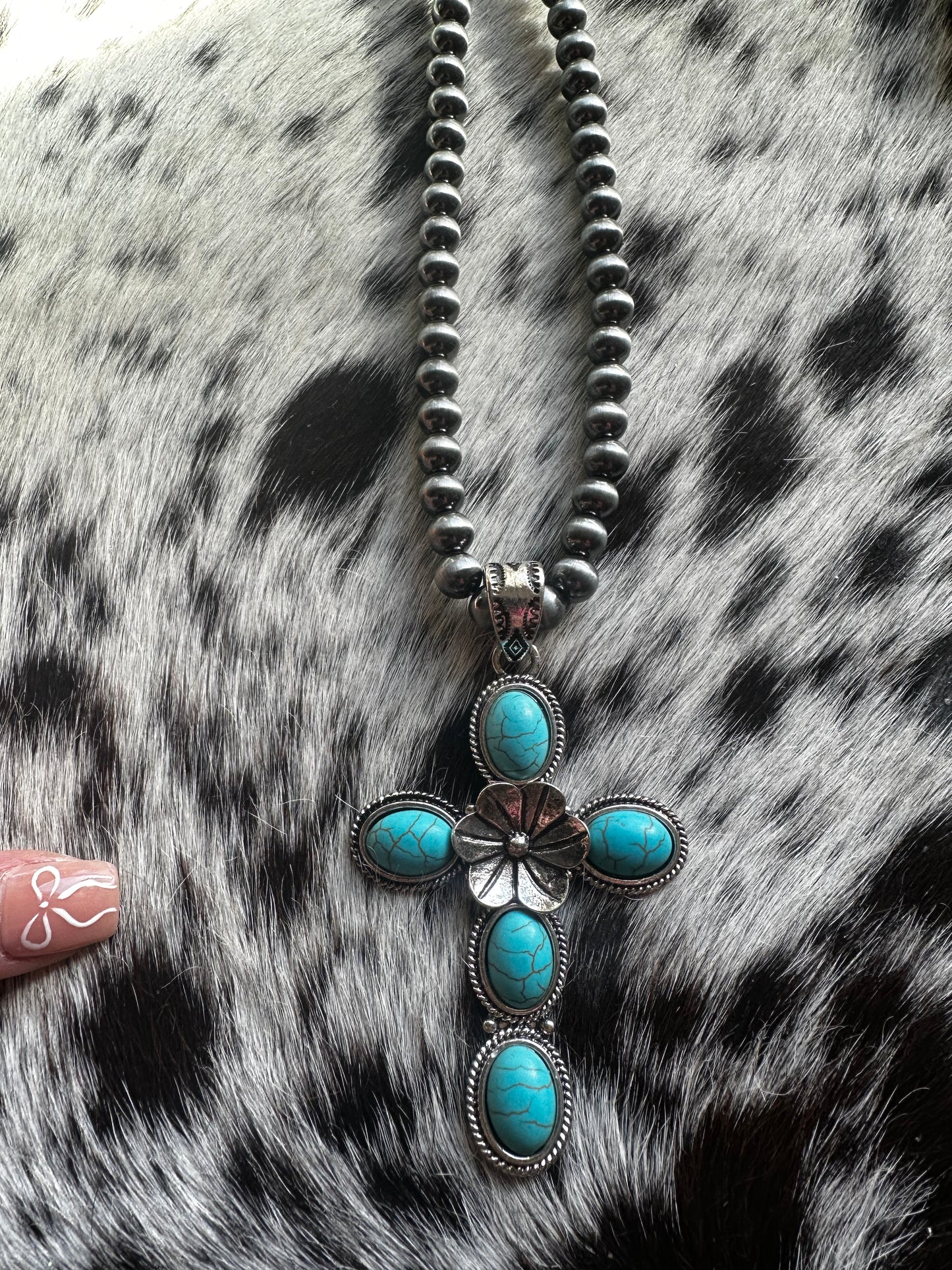 30” cross flower necklace