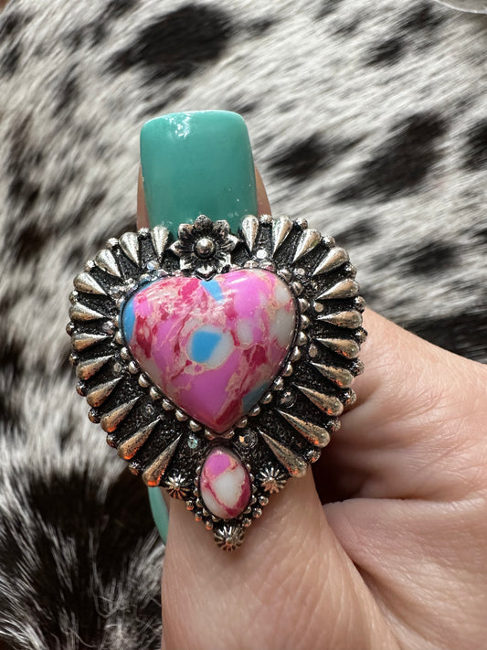 Pink heart stretch ring