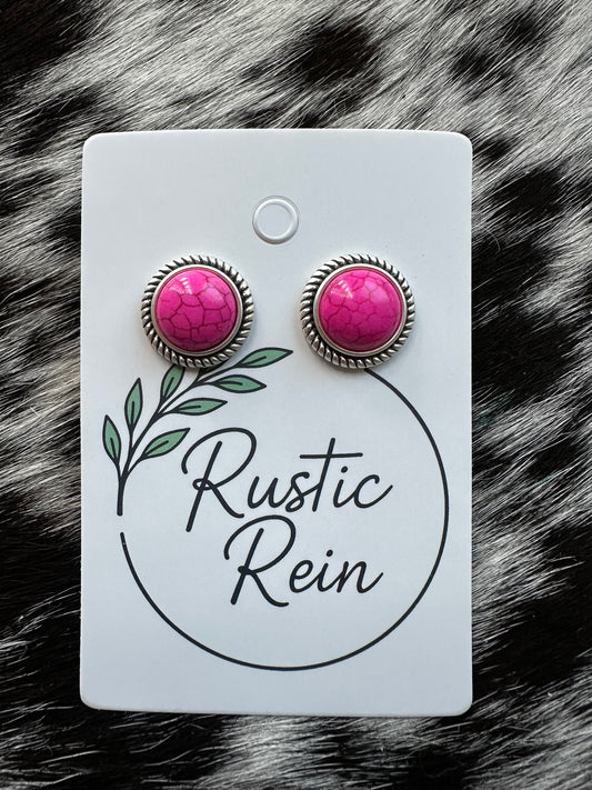 Pink circle stud earrings