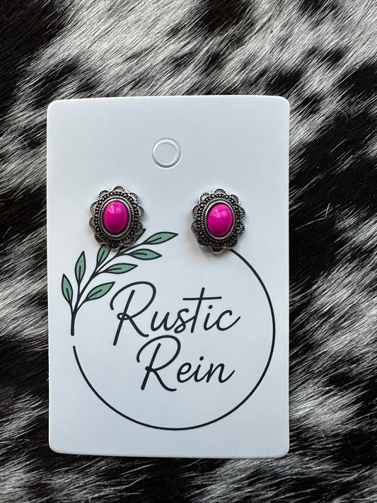 Pink oval stud earrings