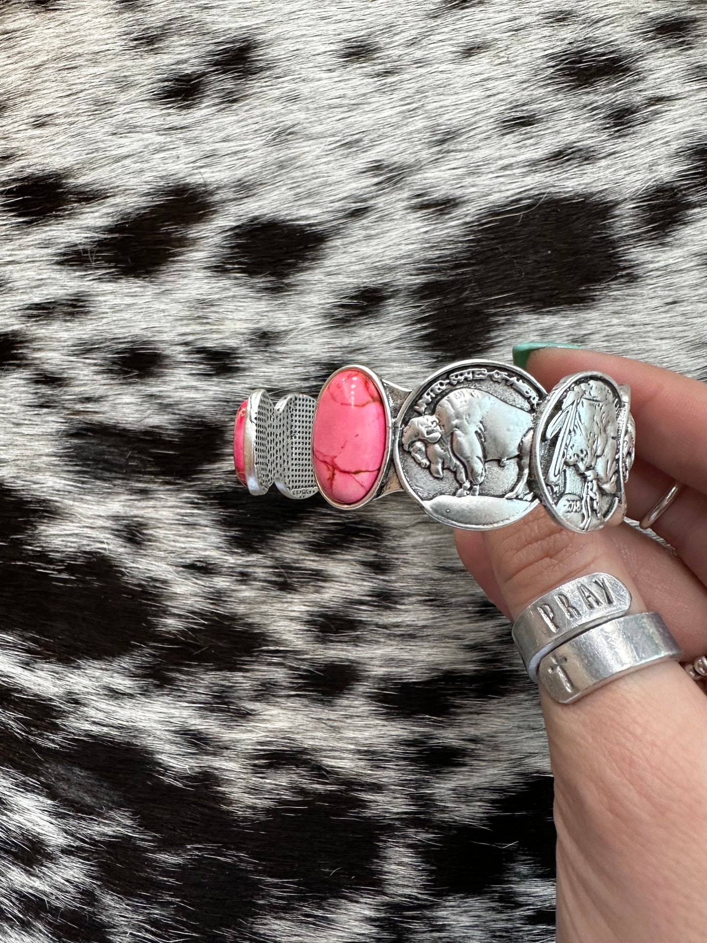 Buffalo & Indian cuff w pink stone