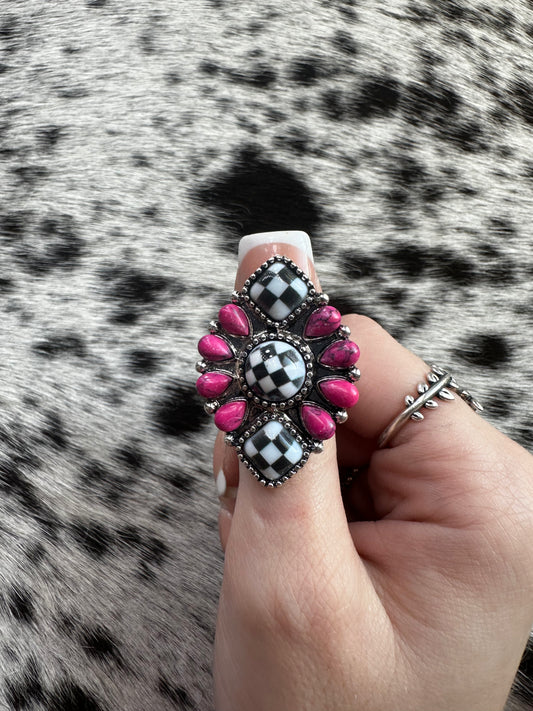 Pink triple checkered stretch ring