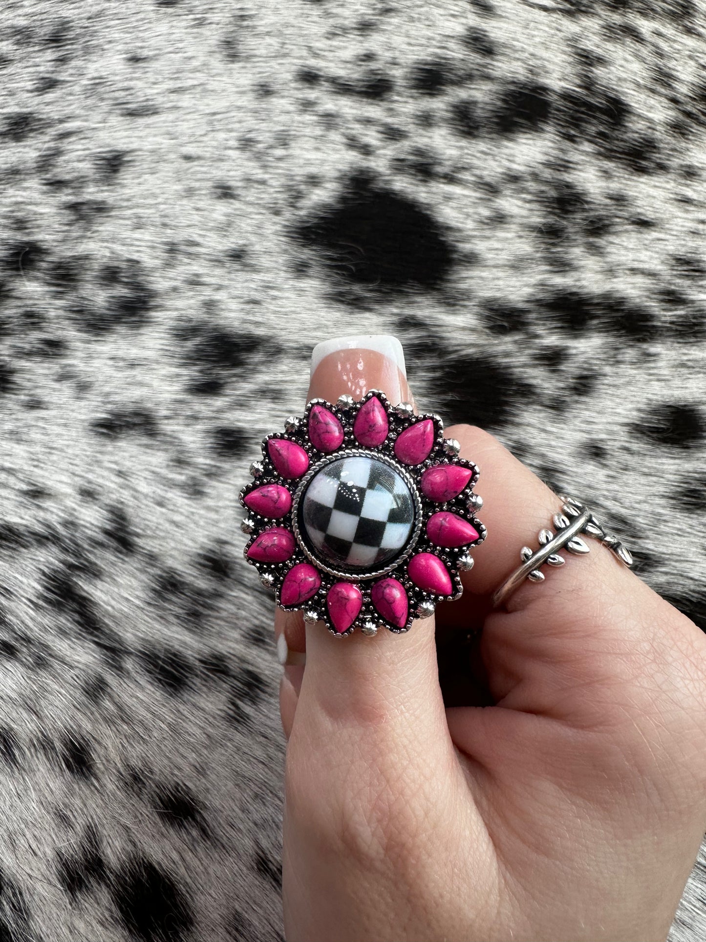 Pink Checkered stretch ring