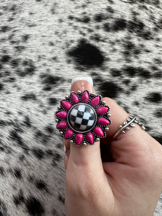 Pink Checkered stretch ring