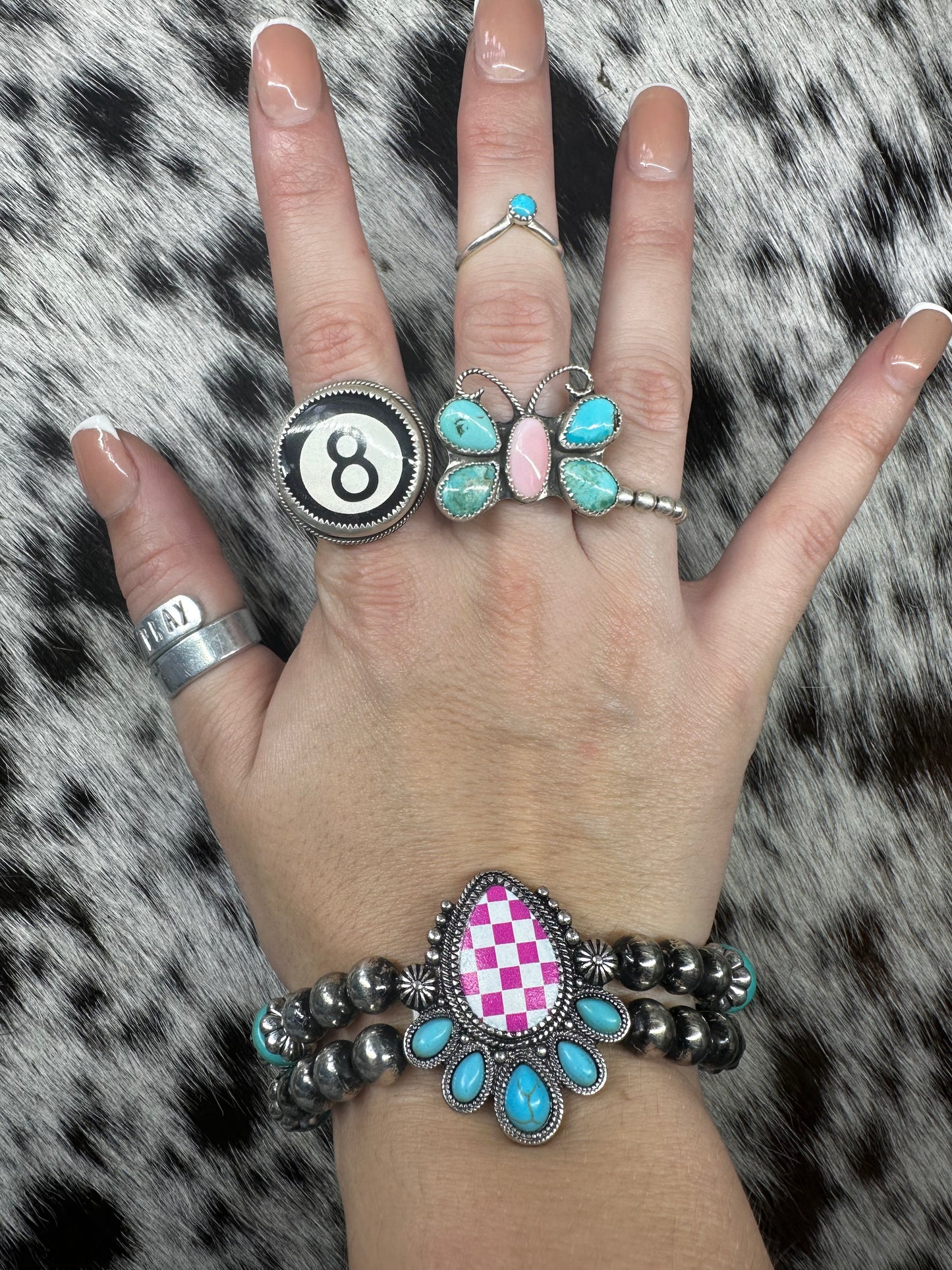 Pink checkered double strand stretch bracelet