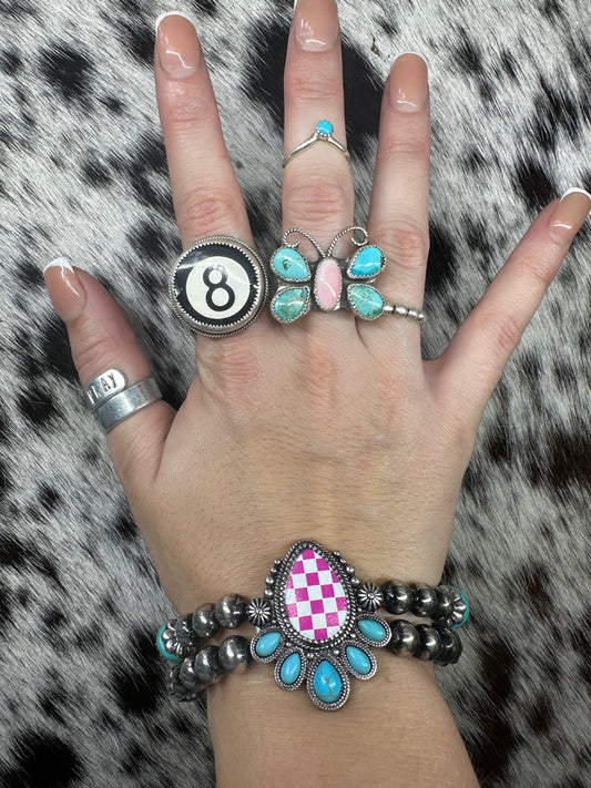 Pink checkered double strand stretch bracelet