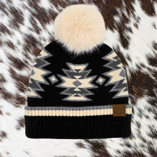 Blk Aztec Beanie