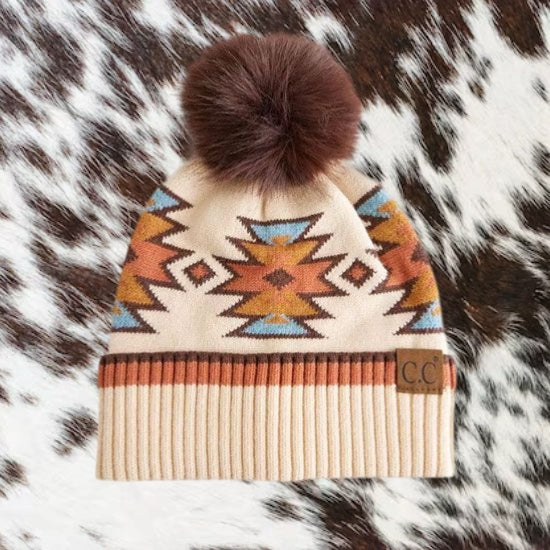 Beige Aztec beanie